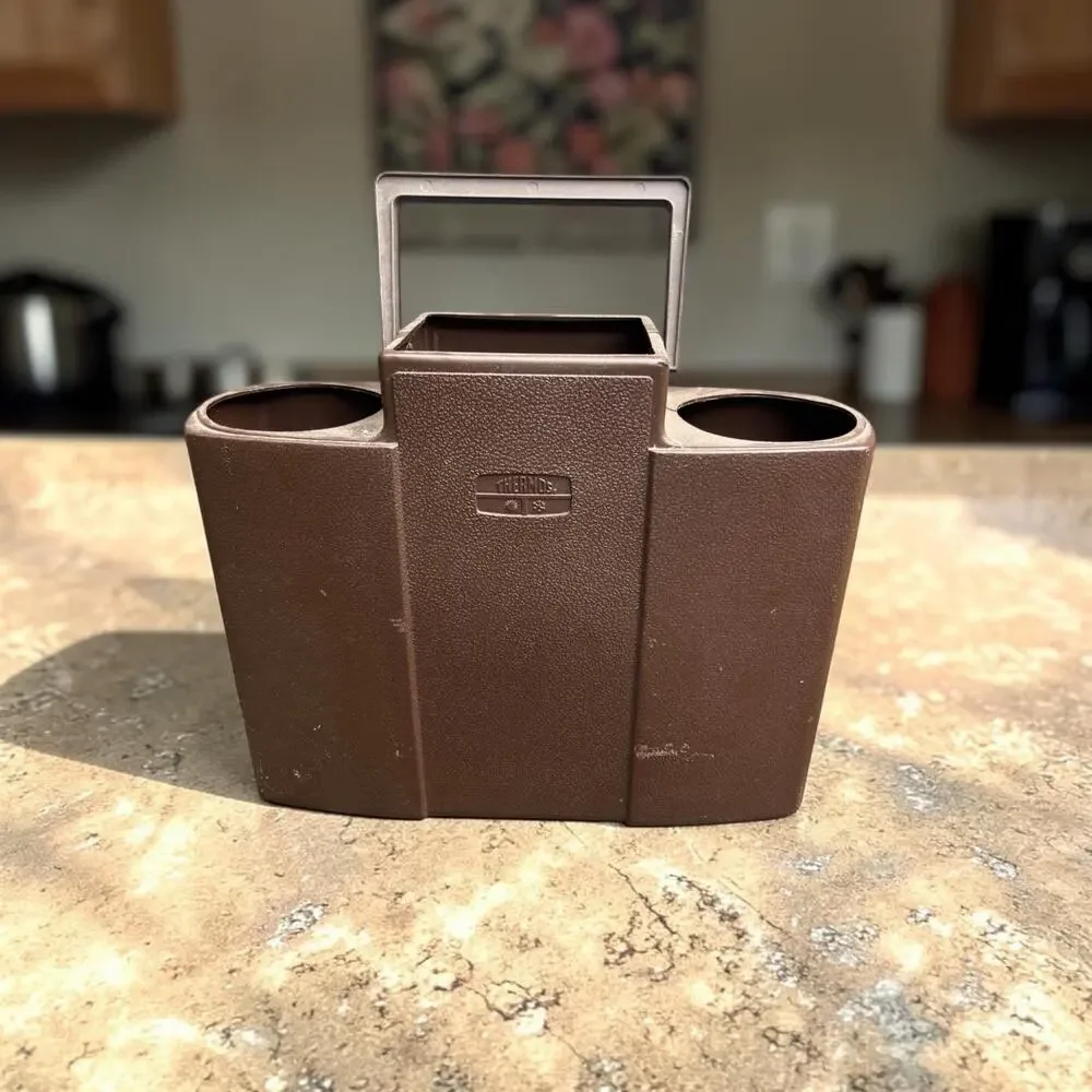 Vintage Thermos Set with Case Woodgrain Mid Century Picnic Thermos King Seeley